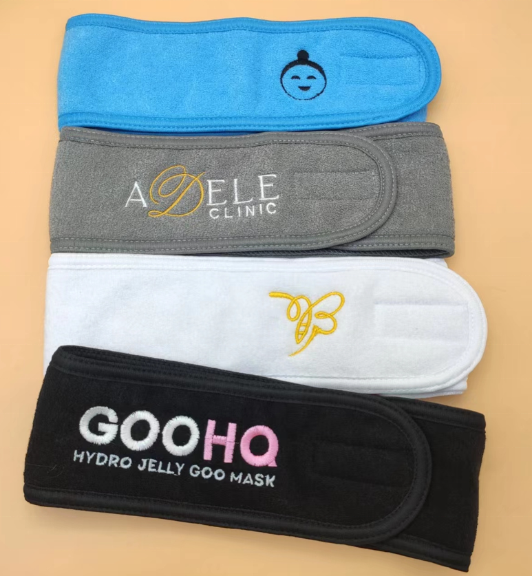 Spa Headband Logo Makeup Shower Bath Wrap Sport Headband Terry Cloth Adjustable Stretch Towel with Magic Tape