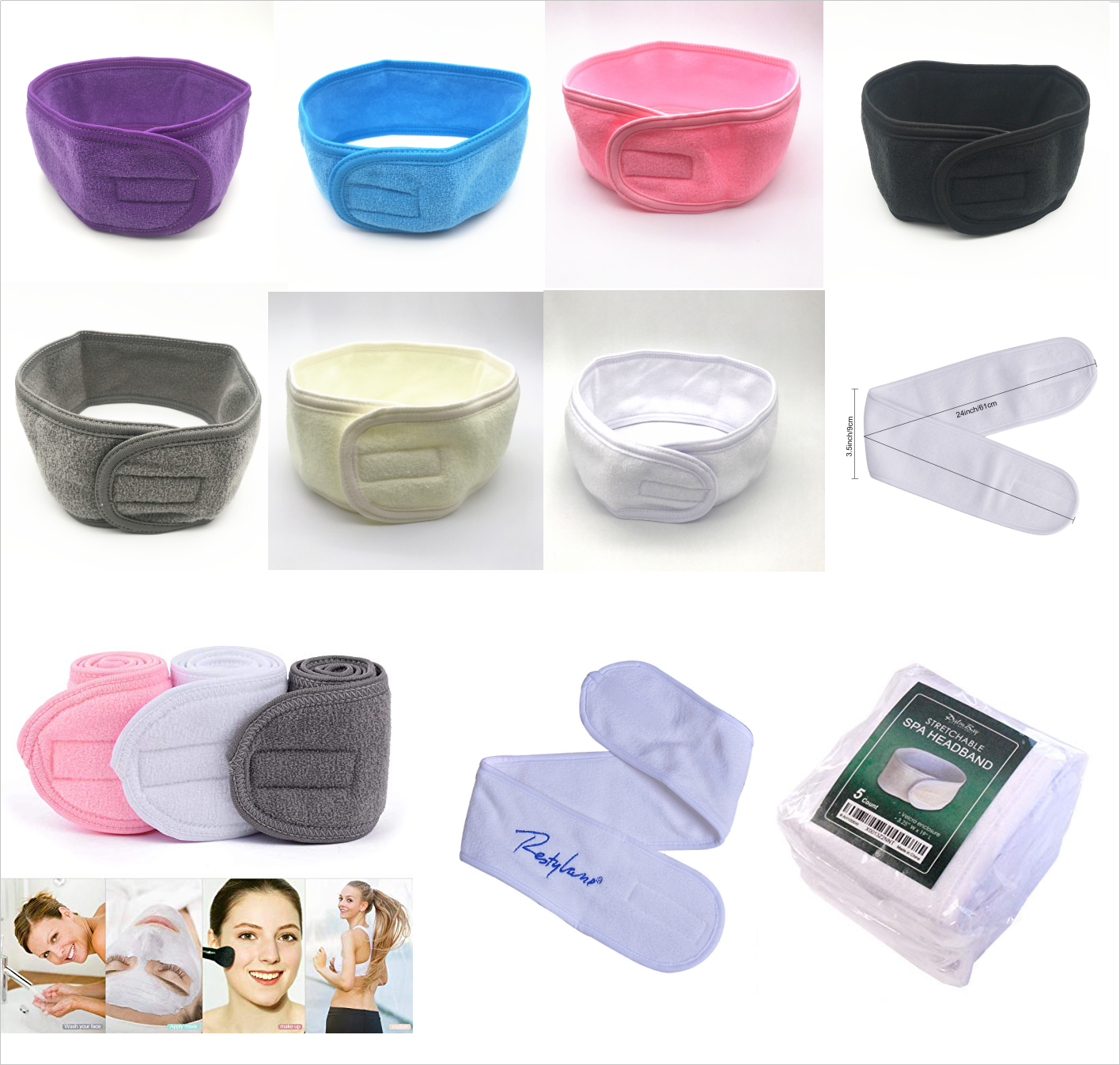 Custom Logo Soft Bamboo Cotton Adjustable Closure Spa Hair Headband