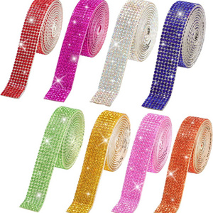 Rhinestone Ribbon Self Adhesive Diamond Rhinestones for Crafts Crystal Diamond Ribbon Strip Stickers Silver Bling DIY