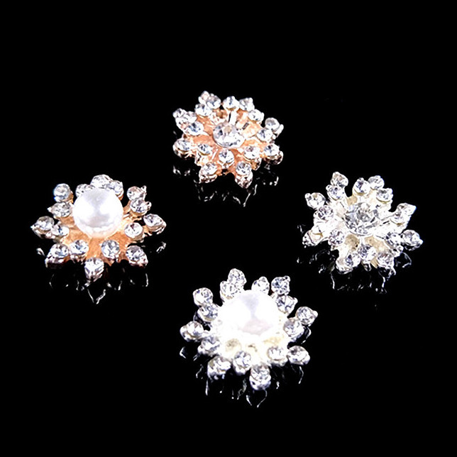 Flat Back Silver Crystal faux Pearl & Rhinestone Flower Button for Garment Accessories Z09