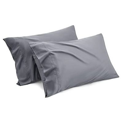 Viscose from Bamboo Pillow Cases Queen - Silk Grey Cooling Pillowcase Set of 2, Soft & Breathable Satin Toddler Pillow Cases