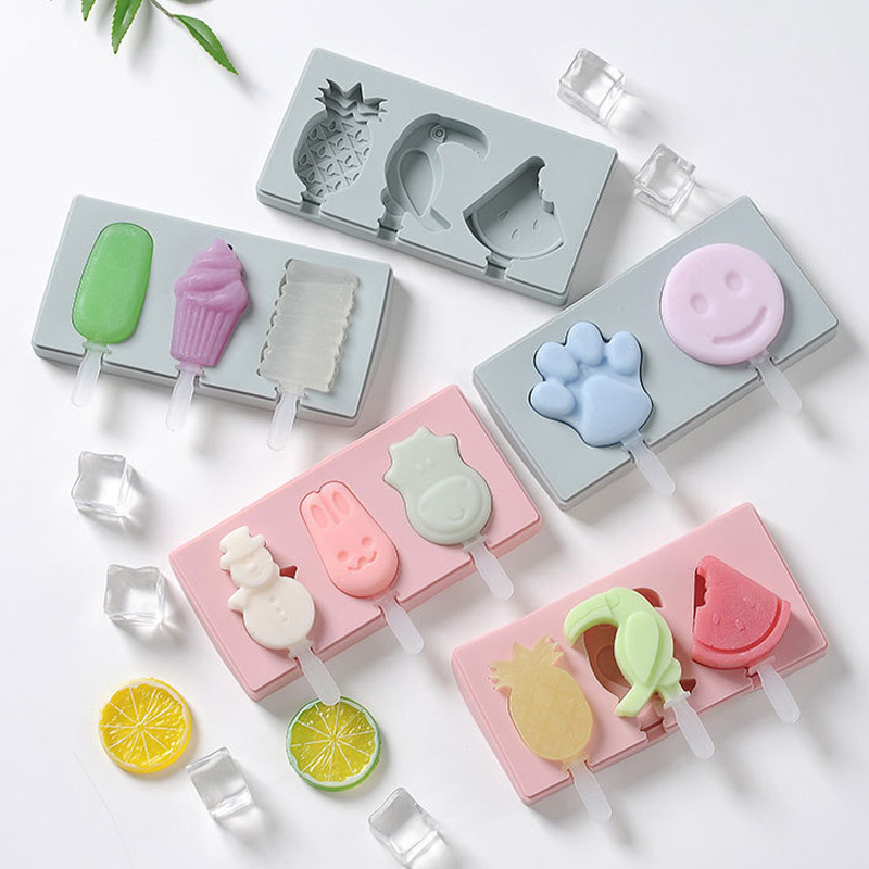 Silicone Ice Cream Mold with Cover Animals Shape Jelly Form Maker for Ice lolly Moulds Ice Cube Tray for Candy Bar Decoration