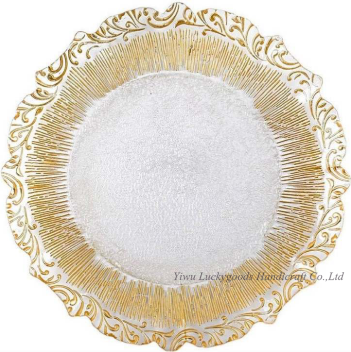 ZK220023 Luckygoods Gold Charge Plate Clear Glass Charge Plate For Wedding Party Dining Table Use