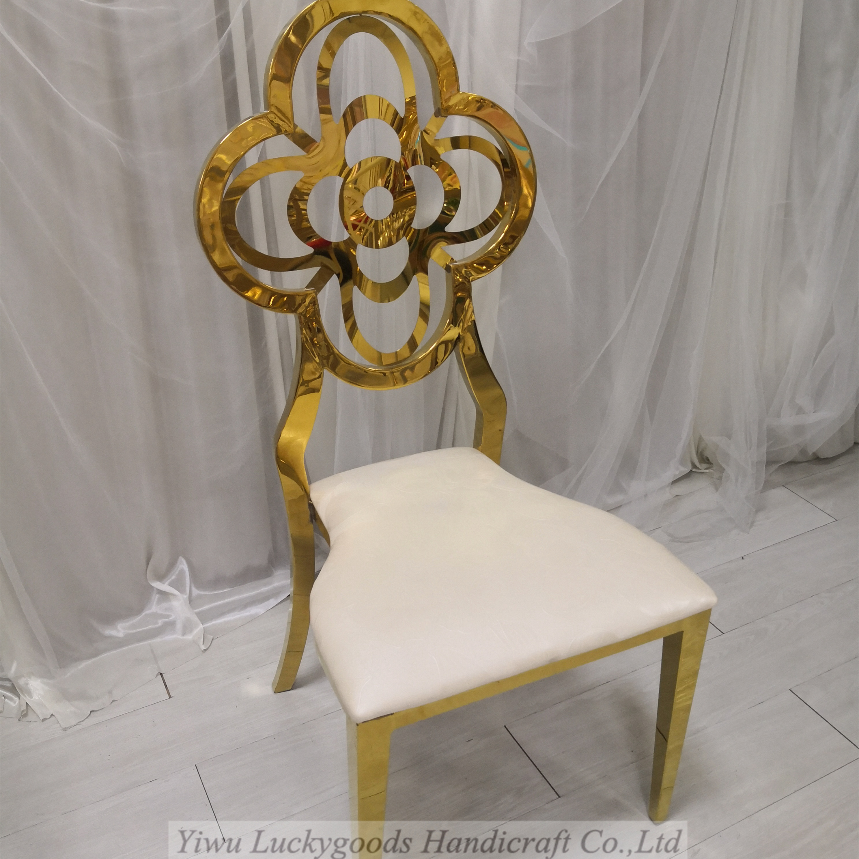 CY210511-14 Luxury Gold Mirror Stainless Steel Wedding Dining Banquet Chair Unique Style