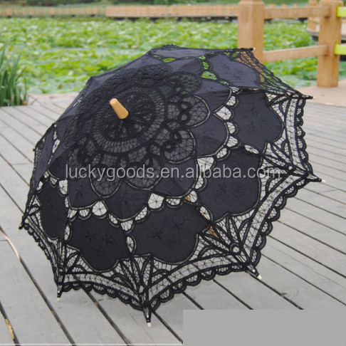 fancy black color batternburg antique lace parasol wholesale