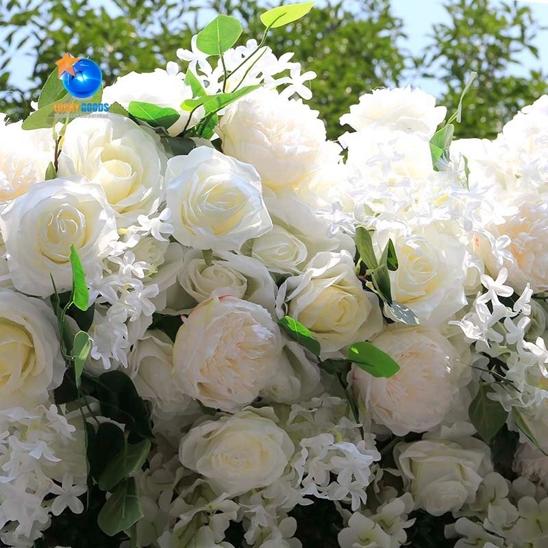 LFB1837-2 New Style Green Grass With White Artificial Rose Flower For Wedding Wall Decoration