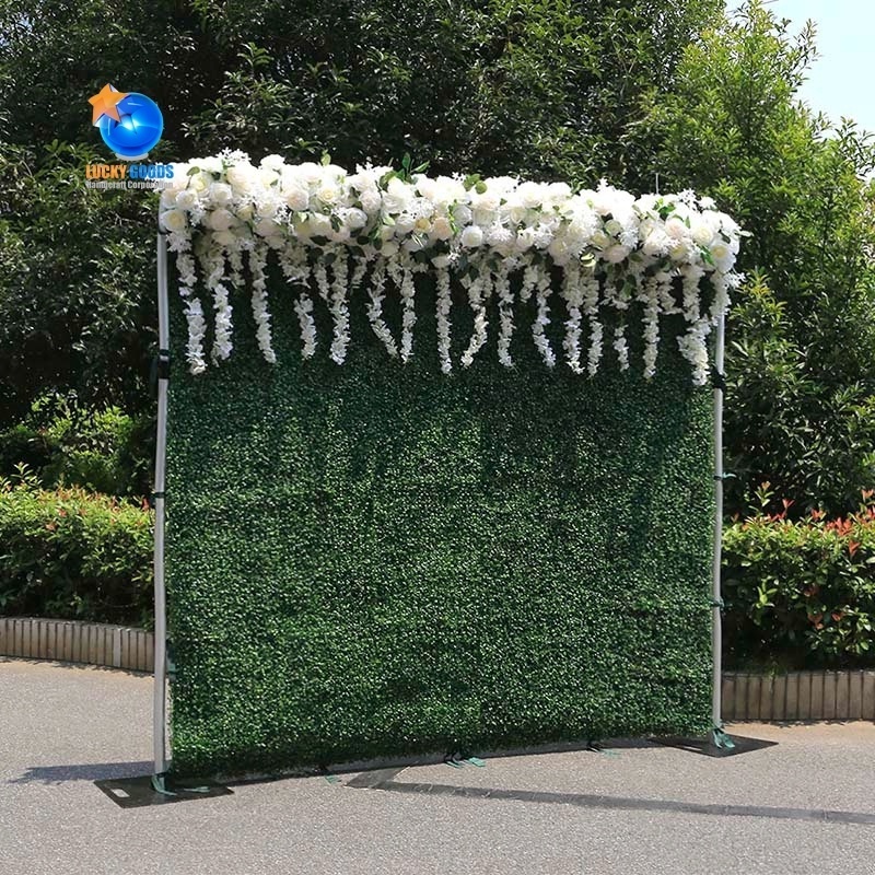 LFB1837-2 New Style Green Grass With White Artificial Rose Flower For Wedding Wall Decoration