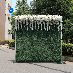 LFB1837-2 New Style Green Grass With White Artificial Rose Flower For Wedding Wall Decoration