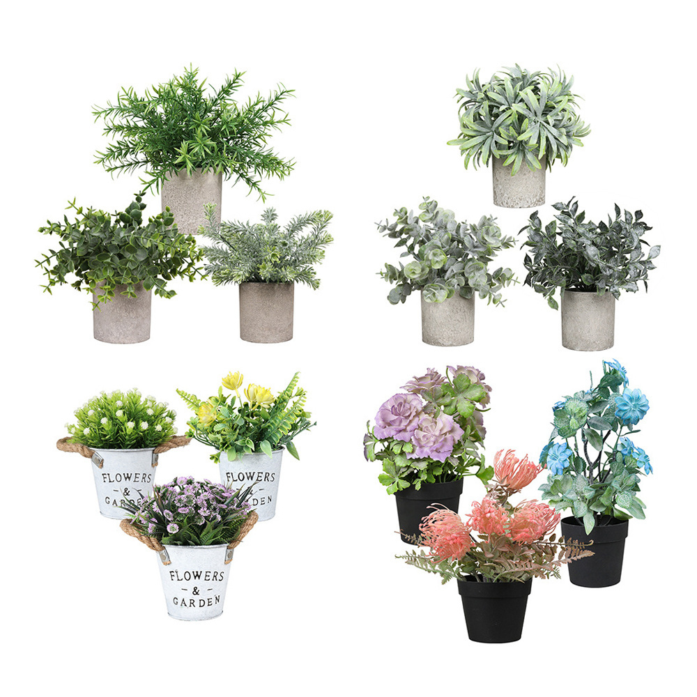 PT003-27 Wholesale Plastic Green Plant Small Bonsai Indoor Decor Artificial Frosting Tall Pagoda Grass With Pulp Pot