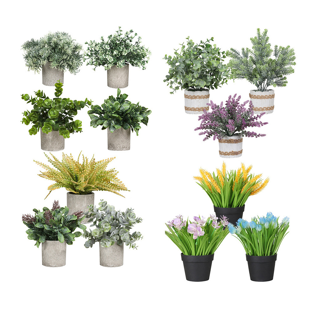 PT003-27 Wholesale Plastic Green Plant Small Bonsai Indoor Decor Artificial Frosting Tall Pagoda Grass With Pulp Pot