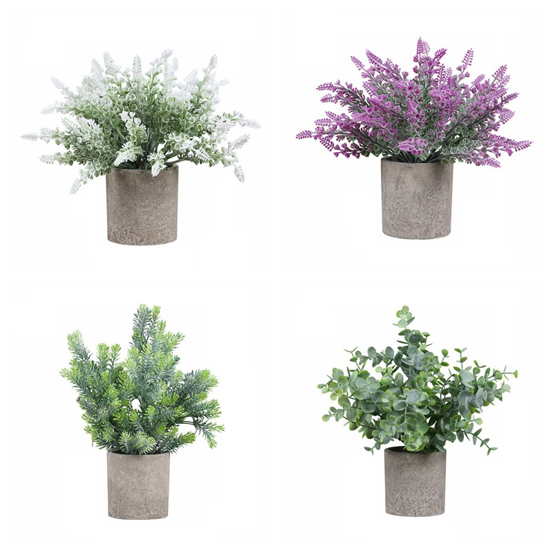 PT003-7 Wholesale Faux Green Plant Bonsai Potted Artificial Frosting Hedyotis Diffusa Plants In Pots Indoor Desktop Decoration