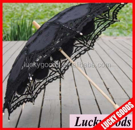 fancy black color batternburg antique lace parasol wholesale