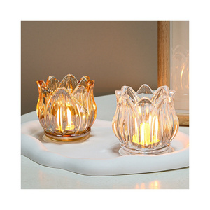 ZT230106 Wholesale high quality crystal glass lotus flower tea light candle holder for indoor decorzation