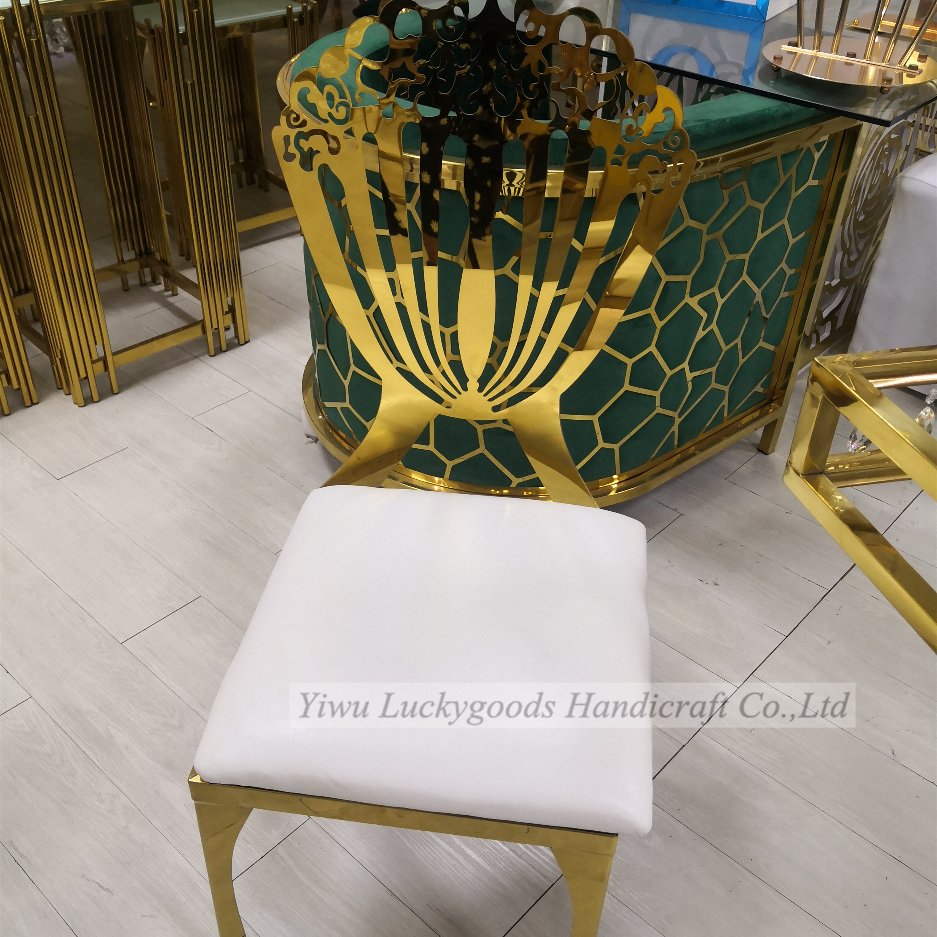 CY210511-14 Luxury Gold Mirror Stainless Steel Wedding Dining Banquet Chair Unique Style