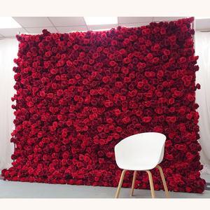 5d Red Flower Wall Artificial Silk Roses Flower Wall Backdrop Panel Wedding Decoration LFB1609-1