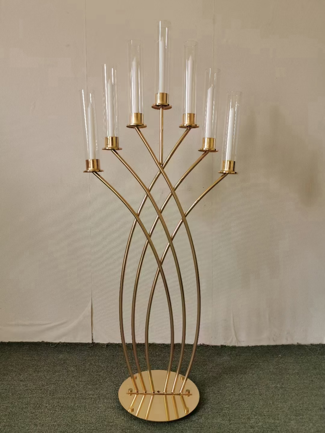 ZT220308-14 Gold Glass 8 Arms Candle Holder Modern Candelabras Weddings Table Centerpieces