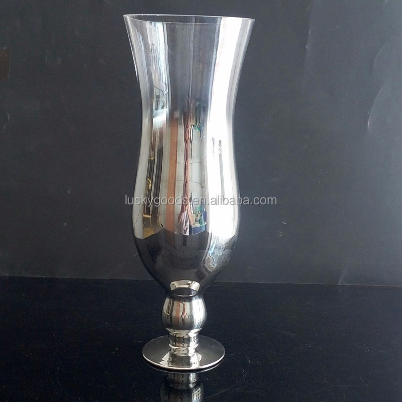 LHP084 wholesale vase centerpieces for wedding table clear silver glass wide mouth vase