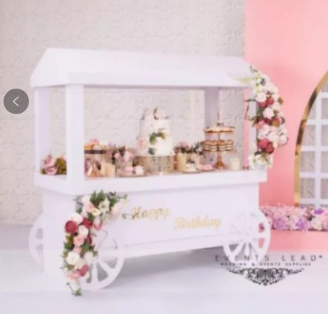 BJ220209-1 Baby Shower Candy Bar Cart  wedding party supplier white flower carts for sale