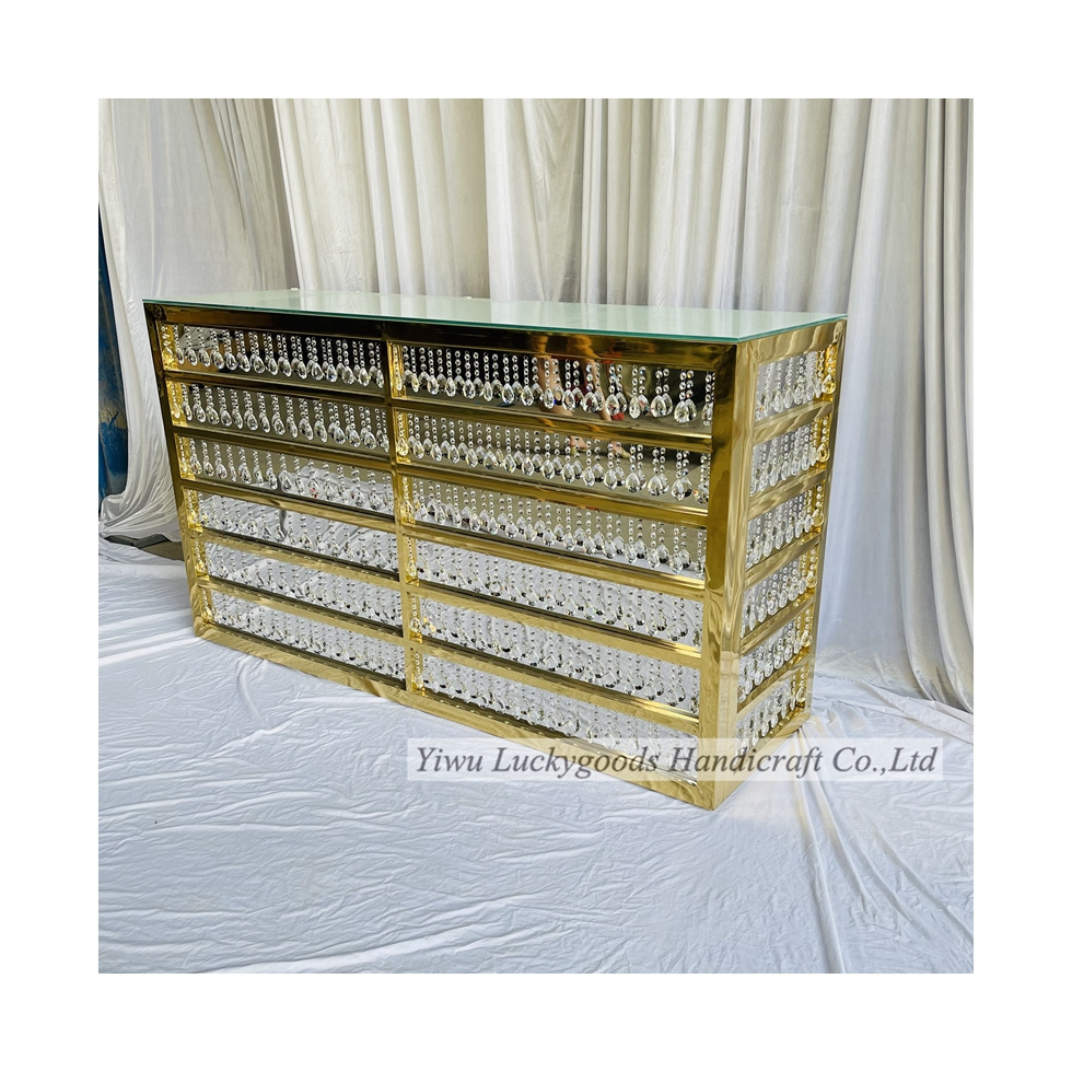 CZ210909-1 2021 Hot Recommend Patten Stainless Steel Wedding Gold Bar Table with crystal beads