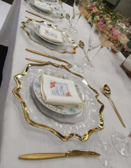 ZK220023 Luckygoods Gold Charge Plate Clear Glass Charge Plate For Wedding Party Dining Table Use