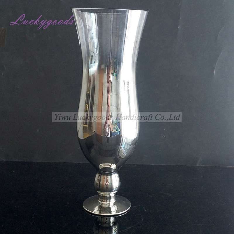 LHP084 wholesale vase centerpieces for wedding table clear silver glass wide mouth vase