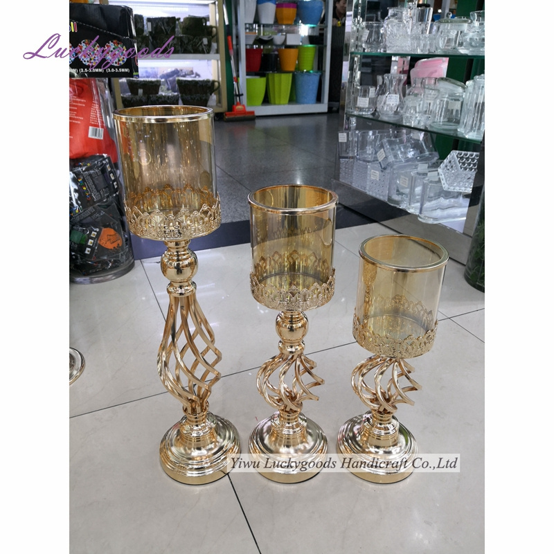 LK20190712-6 luxury gold wedding glass candle holders centerpiece for wedding event candle holders