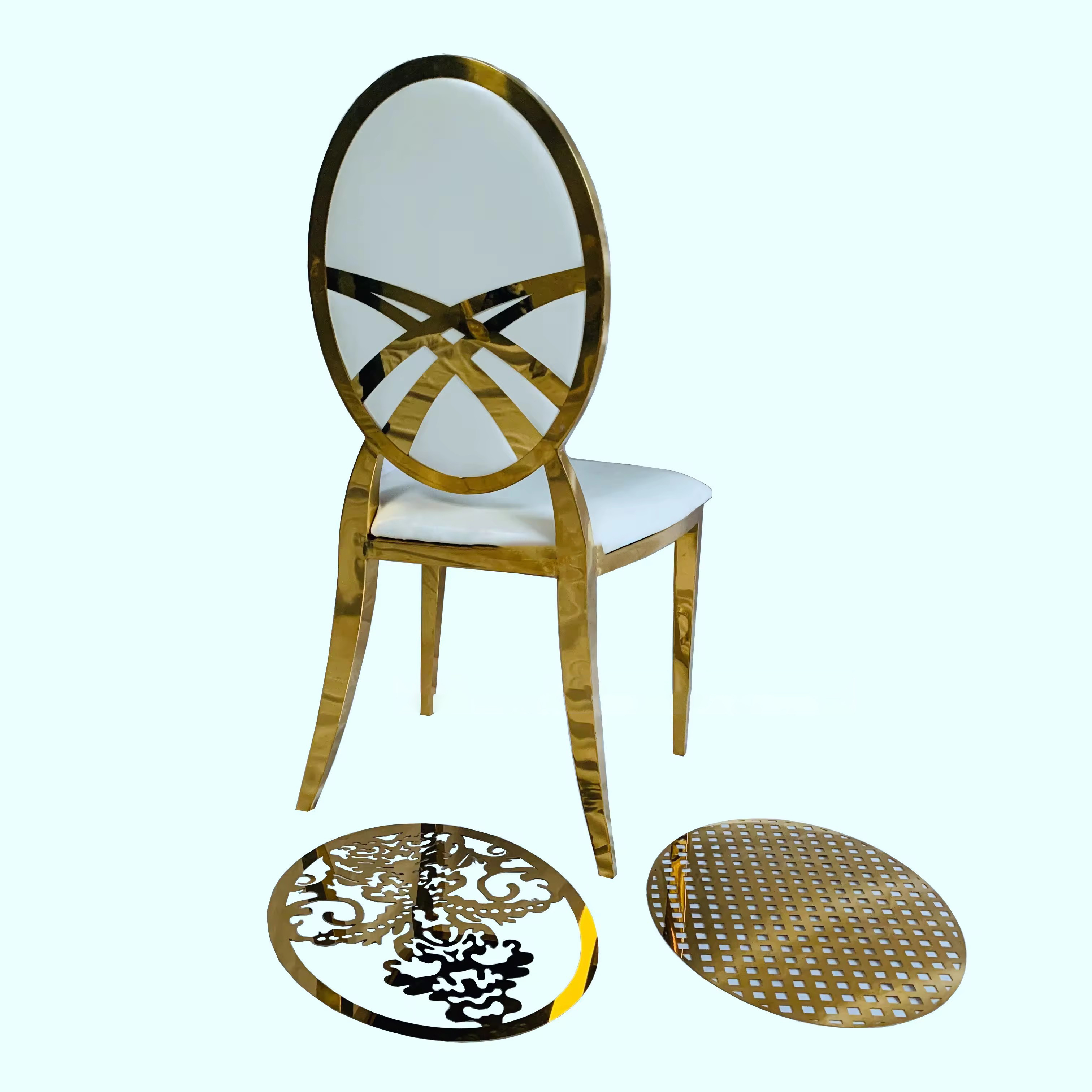 CY210511-14 Luxury Gold Mirror Stainless Steel Wedding Dining Banquet Chair Unique Style