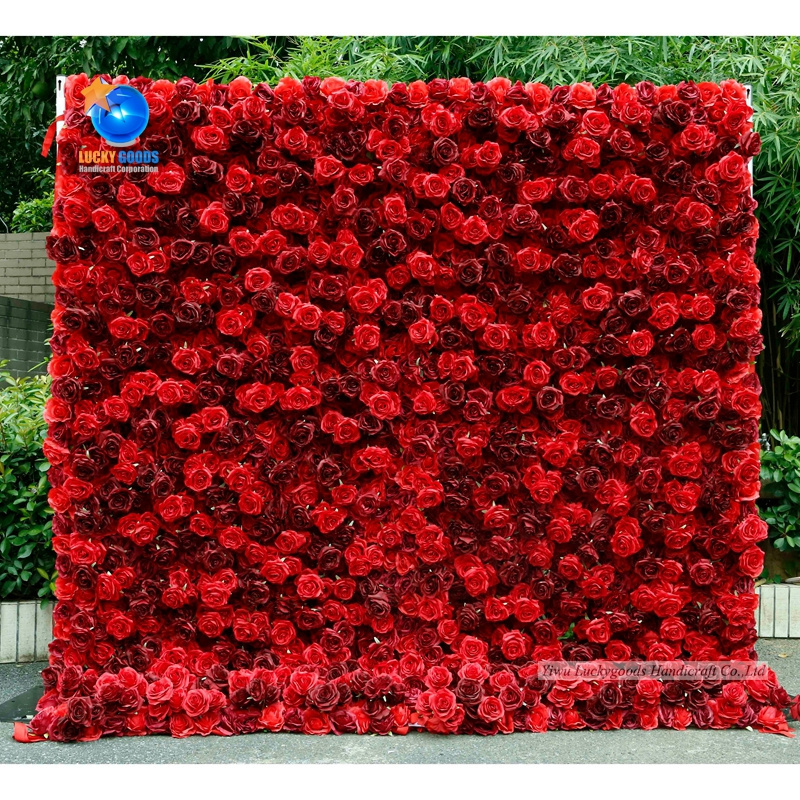 5d Red Flower Wall Artificial Silk Roses Flower Wall Backdrop Panel Wedding Decoration LFB1609-1