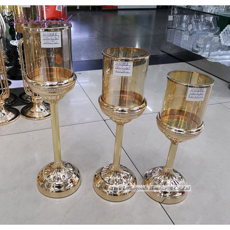 LK20190712-6 luxury gold wedding glass candle holders centerpiece for wedding event candle holders