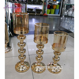 LK20190712-6 luxury gold wedding glass candle holders centerpiece for wedding event candle holders