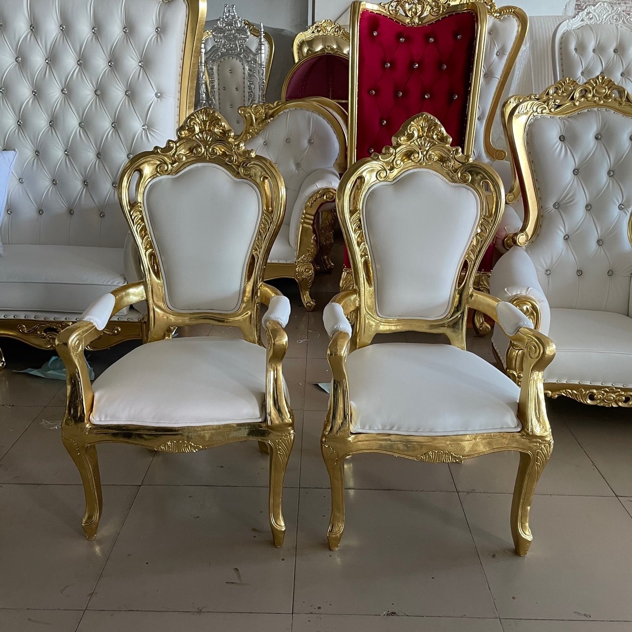 JJ230051 High Back Throne Sofa Chairs Luxury Royal Wooden King And Queen Wedding Sofa Chairs