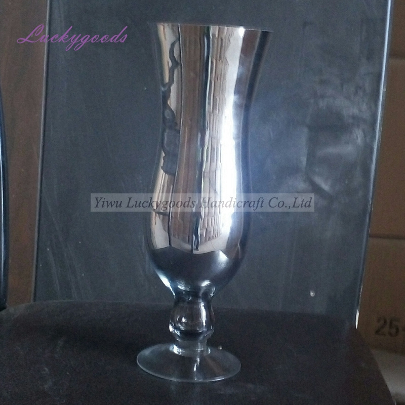 LHP084 wholesale vase centerpieces for wedding table clear silver glass wide mouth vase