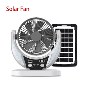 Solar Electric Fan Energy AC/DC 6in Rechargeable Table Fan Outdoor with LED USB Ports Home Office Cooling Air Fan Household