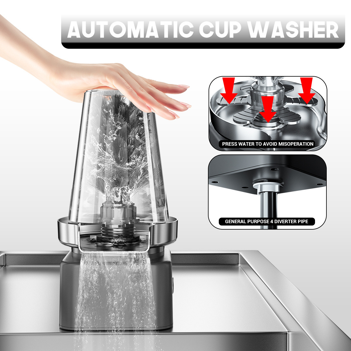 Automatic Cup Washer High Pressure Glass Coffee Pitcher Rinser Bottle Cleaner for Bar Kitchen Sink Glasses Tea Cup Washing Tools