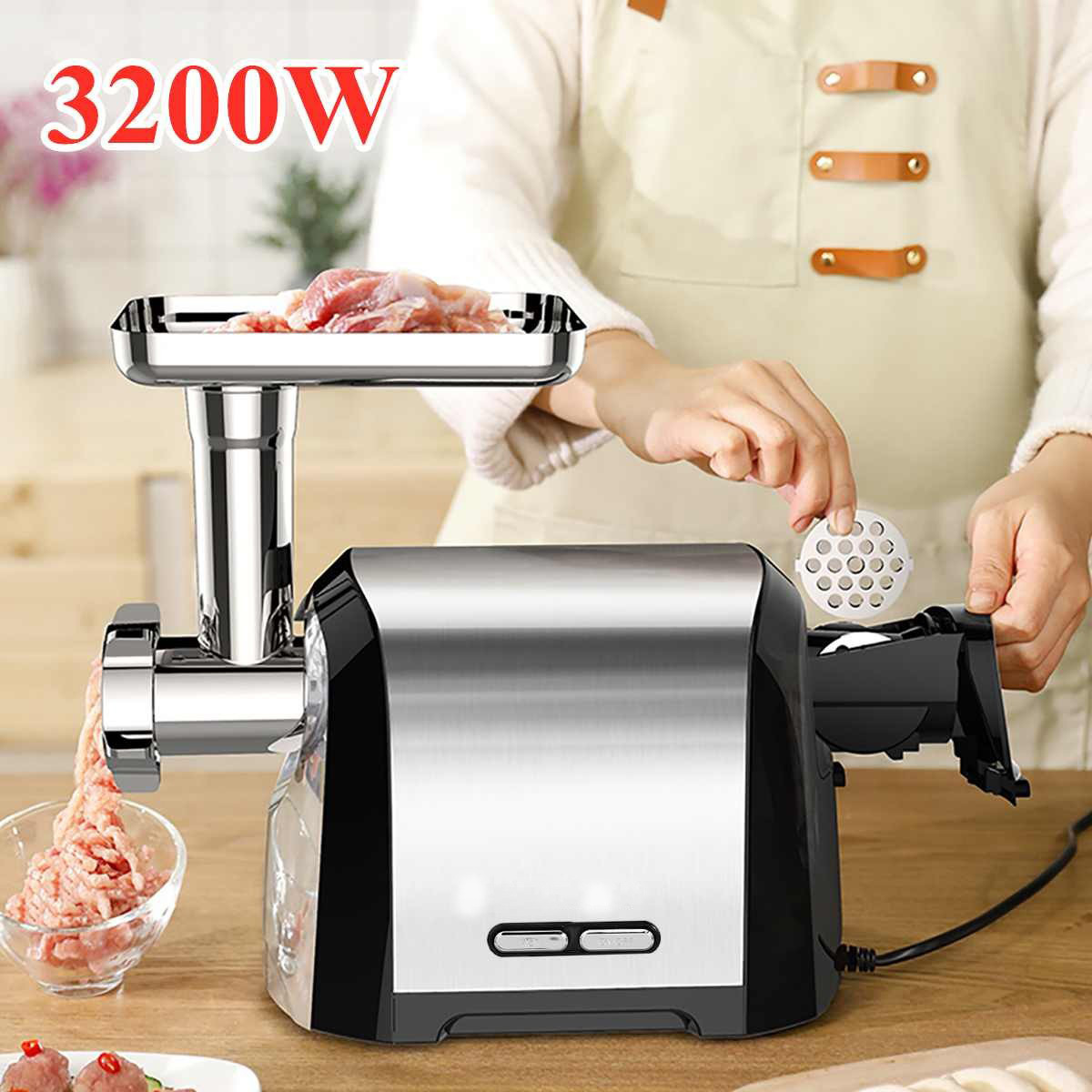 Mini Electric Meat Grinder 3200W Max Powerful Meat Grinder Electric Sausage Syringe Food Processor Home Sausage Stuffer