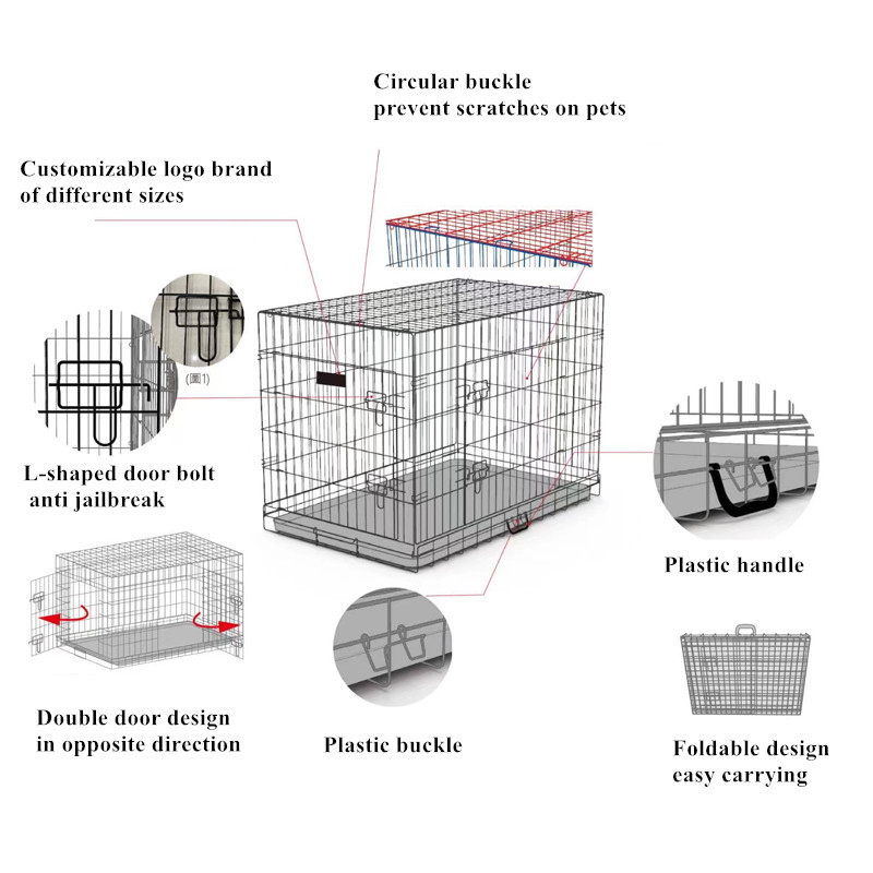 Wholesale Black 24 30 36 42 48 Inch Durable Large Folding Dog Metal Pet Crates Animal Wire Dog Crate for Dog