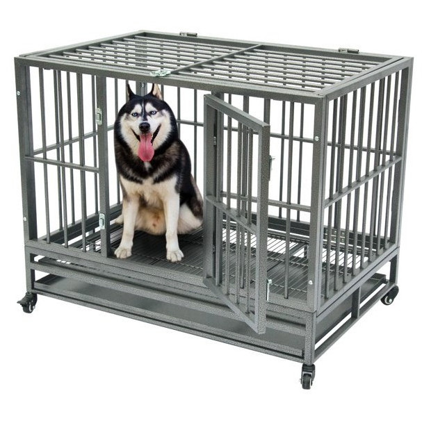 OEM 36 42 48 inch indoor outdoor metal big dog crates heavy duty dog cage large dog kennel with wheels