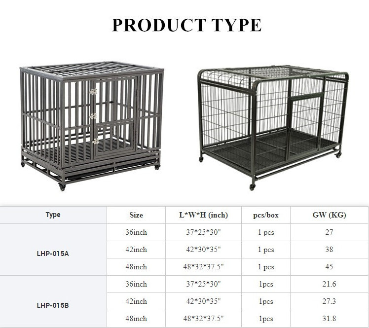 OEM 36 42 48 inch indoor outdoor metal big dog crates heavy duty dog cage large dog kennel with wheels