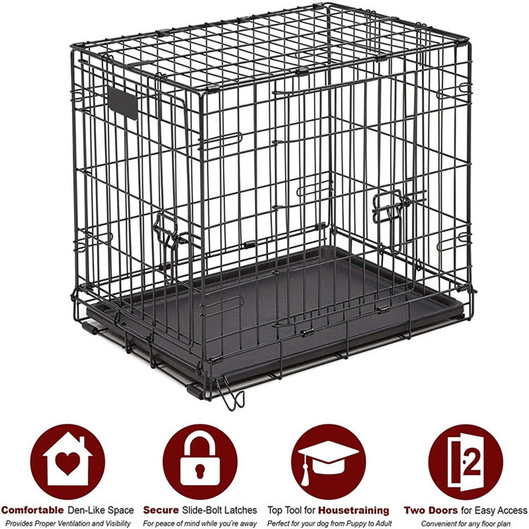 Large size metal material powder coating black pet cage dog crate collapsible dog kennel for sale