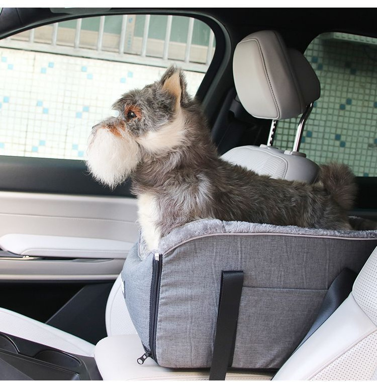 Washable Non-slip Grey Center Console Dog Car Seat Bed Dog Car Booster Seat with Shoulder Straps