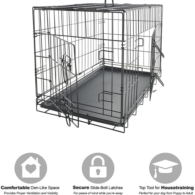 Wholesale Black 24 30 36 42 48 Inch Durable Large Folding Dog Metal Pet Crates Animal Wire Dog Crate for Dog