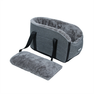 Washable Non-slip Grey Center Console Dog Car Seat Bed Dog Car Booster Seat with Shoulder Straps