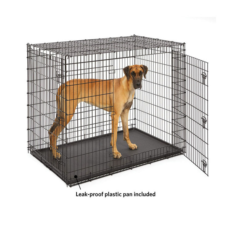 Large size metal material powder coating black pet cage dog crate collapsible dog kennel for sale