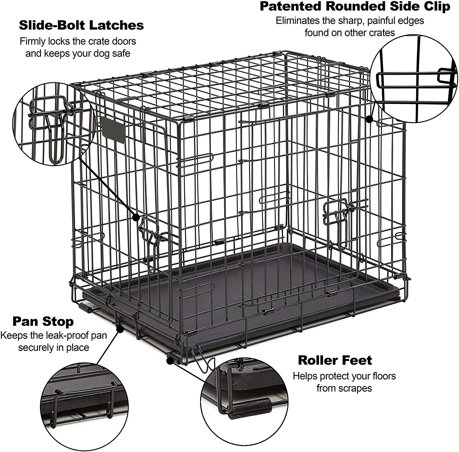 Dog Fence Cage Double Door Custom Folding Metal Pet Crates Dog Cage for Large Dogs with Plastic Tray