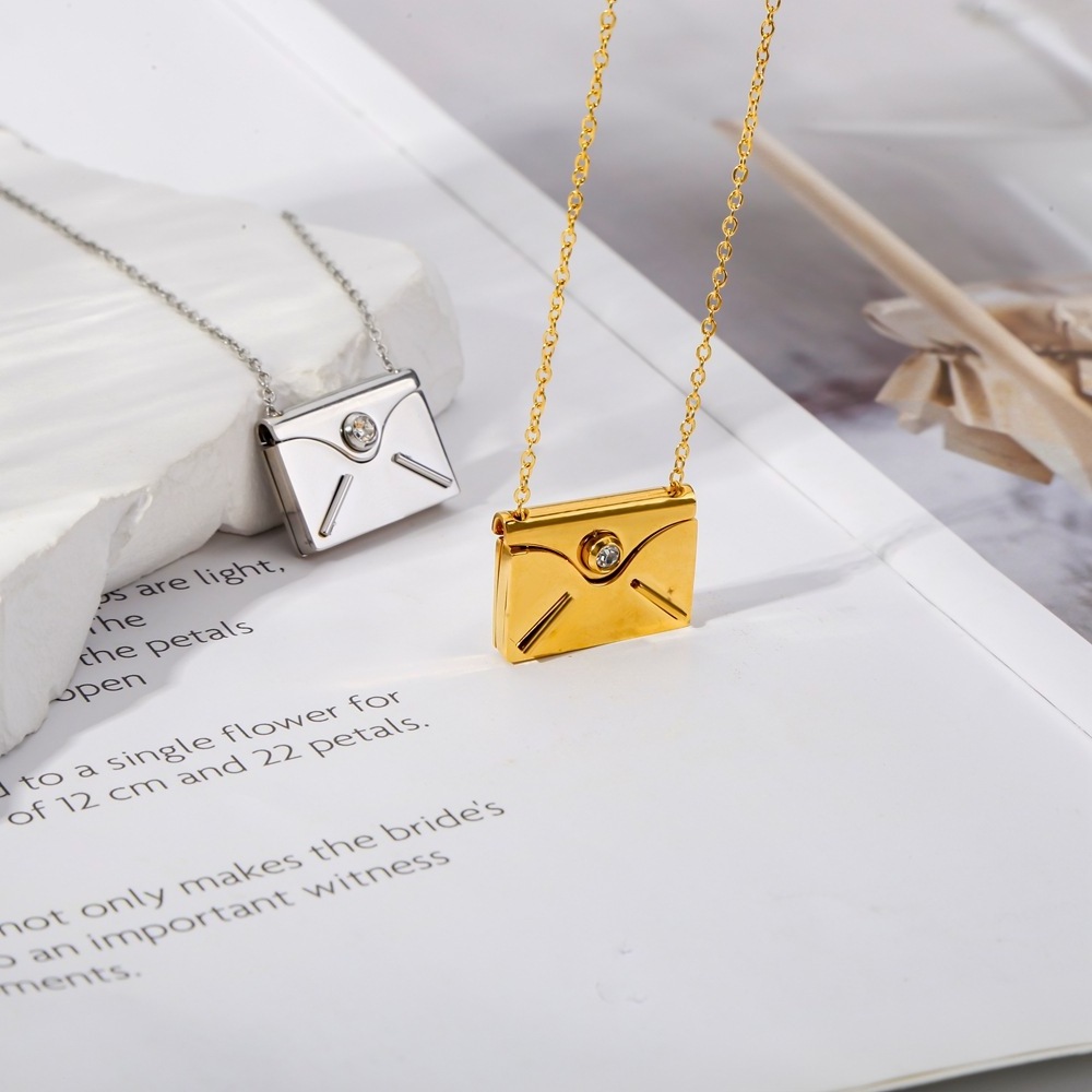 Custom Stainless Steel Blank Mini Envelope Pendant Love Letter Necklace Personalized Engraved Jewelry With Secret Message Locket