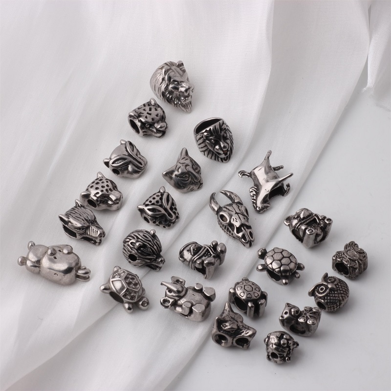 Personalized Stainless Steel Animal Head Spacer Charm Beads Multiple Patterns Original Slider Beads For Hiphop Jewelry Making