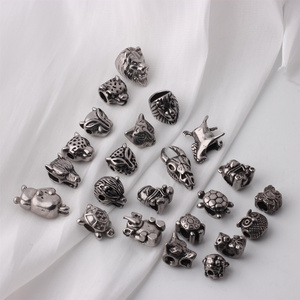 Personalized Stainless Steel Animal Head Spacer Charm Beads Multiple Patterns Original Slider Beads For Hiphop Jewelry Making