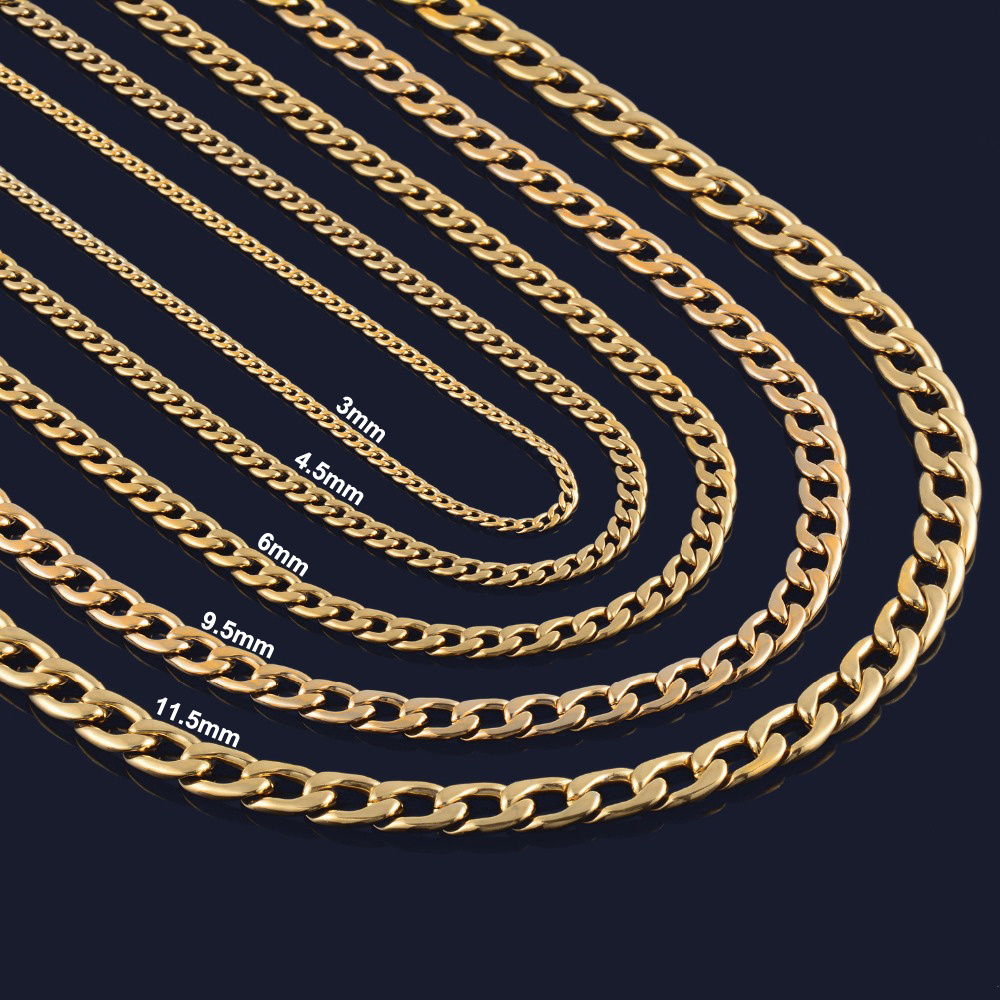 Custom Cuban Link 3/4/5/6/7/8/9/11/13mm Stainless Steel Gold Black Color Male Choker Colar Jewelry Cuban Link Chain Necklace