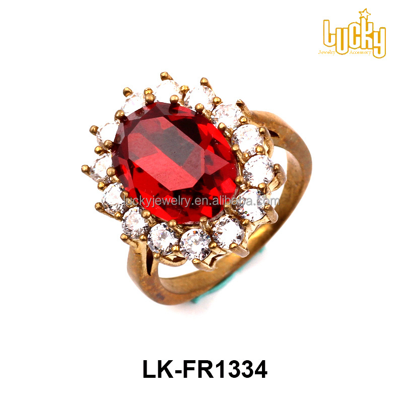 gold jewellery dubai nickle free red cubic zirconia 14k gold plated brass engagement ring for party