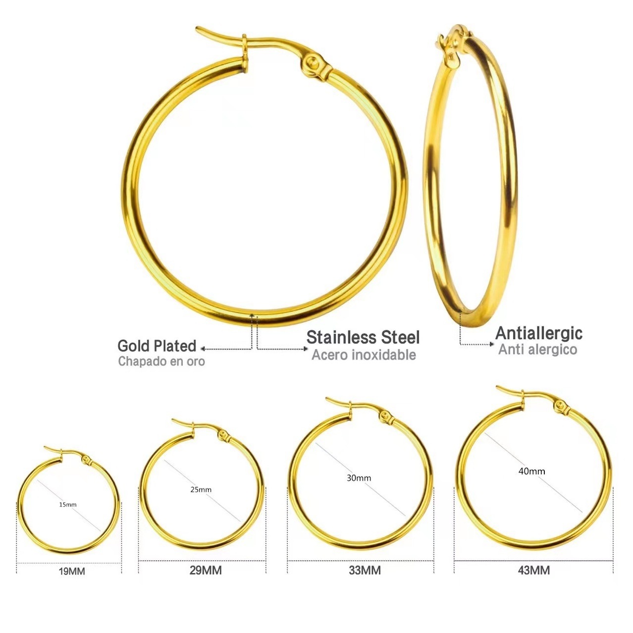 Wholesale 316L Stainless Steel Trendy Chunky Hoop Earring Set Gold Plated Plain Circle Wire Mens Small Mini Huggie Hoop Earrings